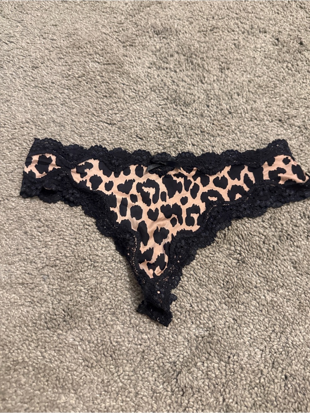 Leopard Print Lace Trim Bikini Panty - Black & Nude